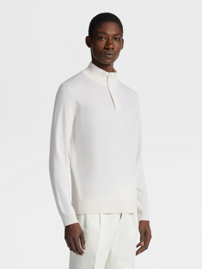 ZEGNA WHITE OASI CASHMERE ZIP MOCK NECK SWEATER outlook