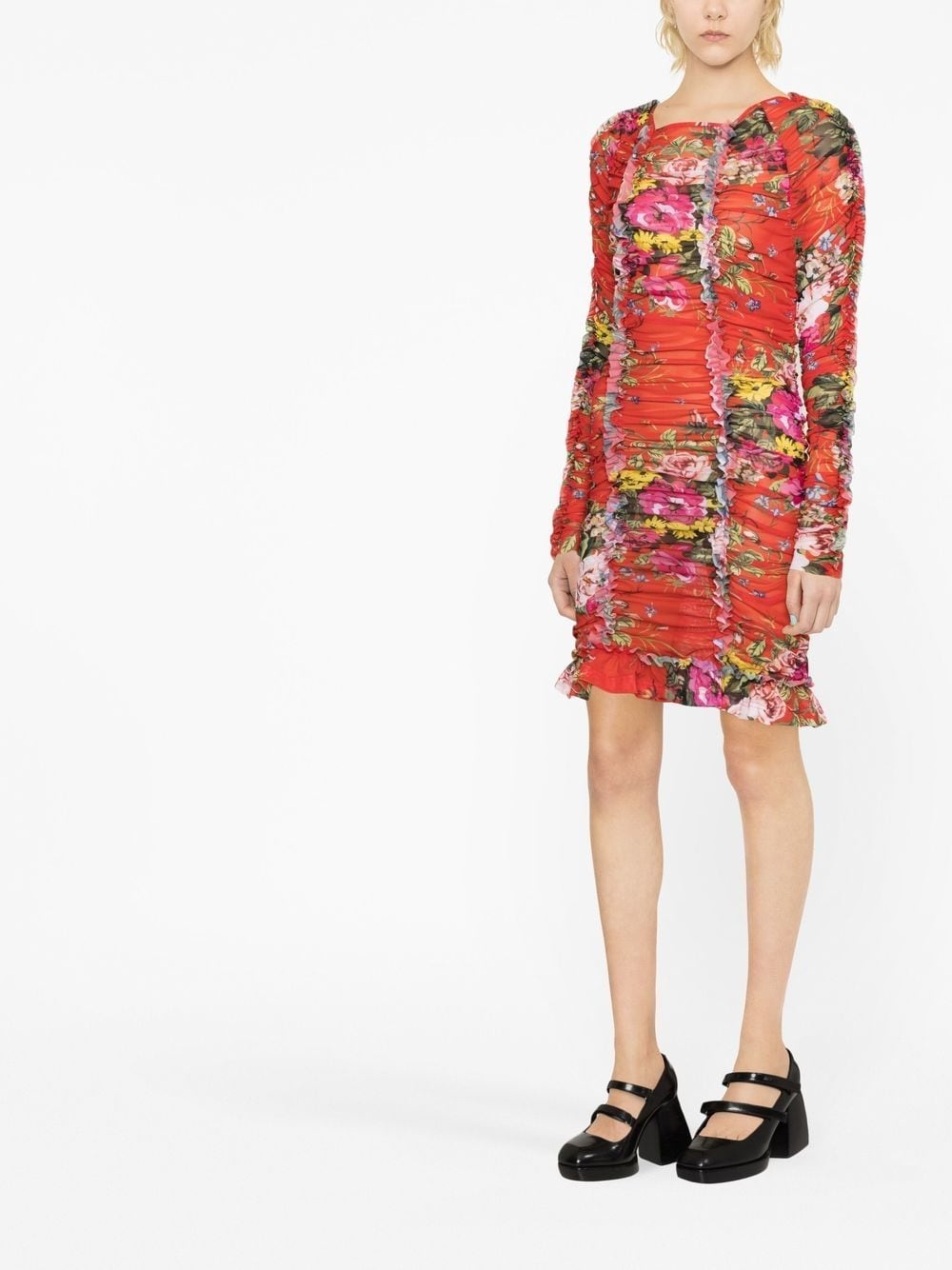 ruched floral-print minidress - 3