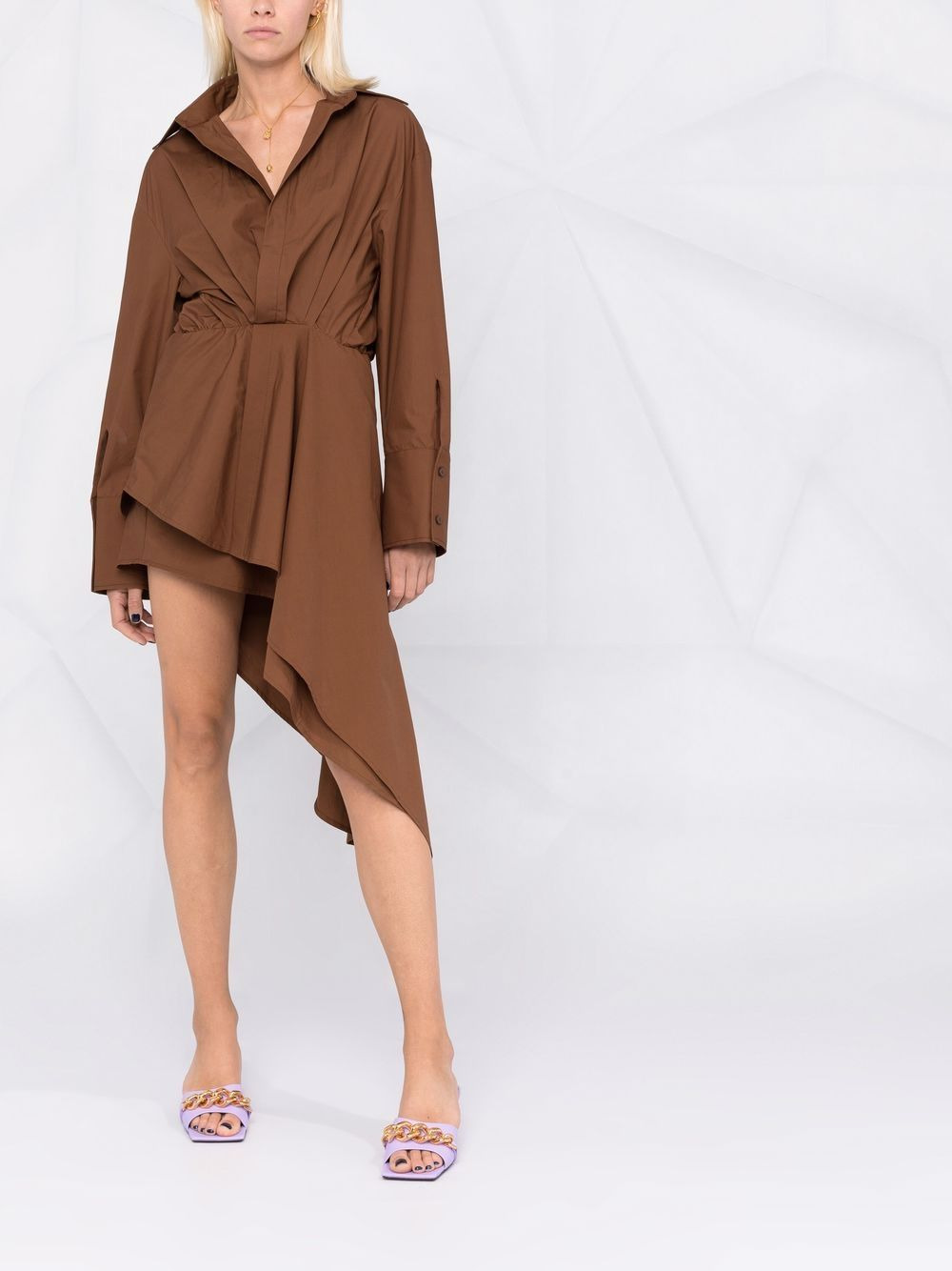 asymmetric gathered shirtdress - 2