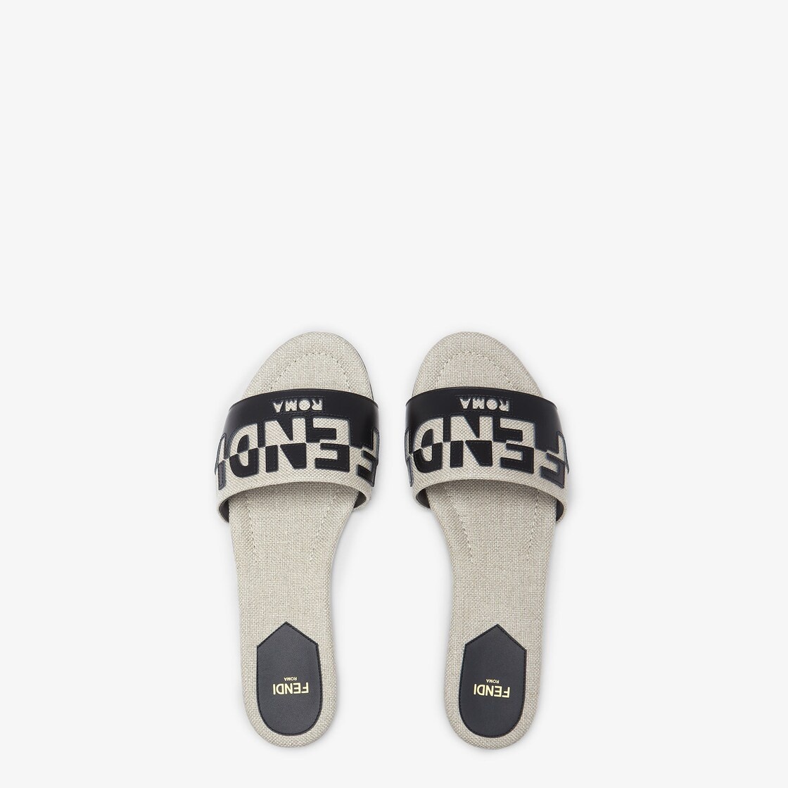 Canvas and black leather slides - 4