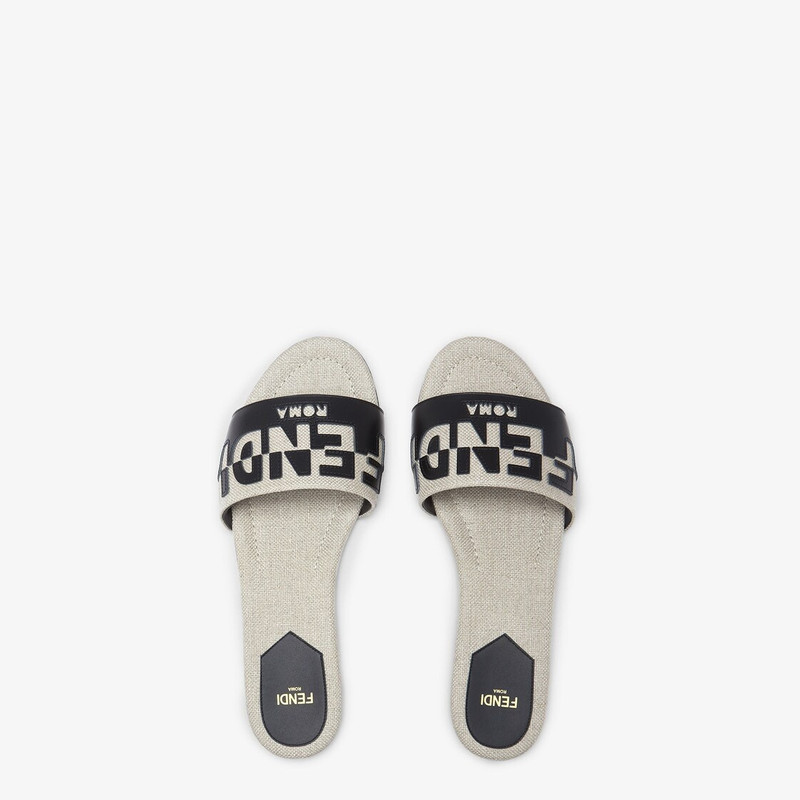 Canvas and black leather slides 4