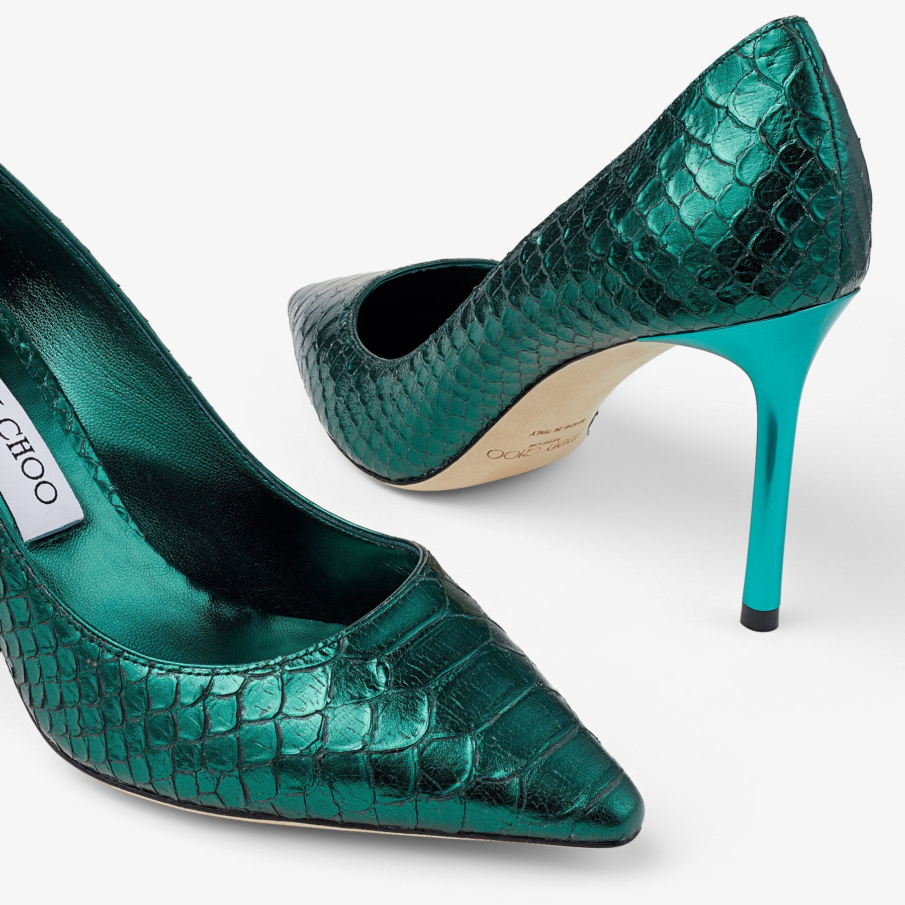 Romy 85
Dark Green Metallic Snake Printed Leather Pumps - 3