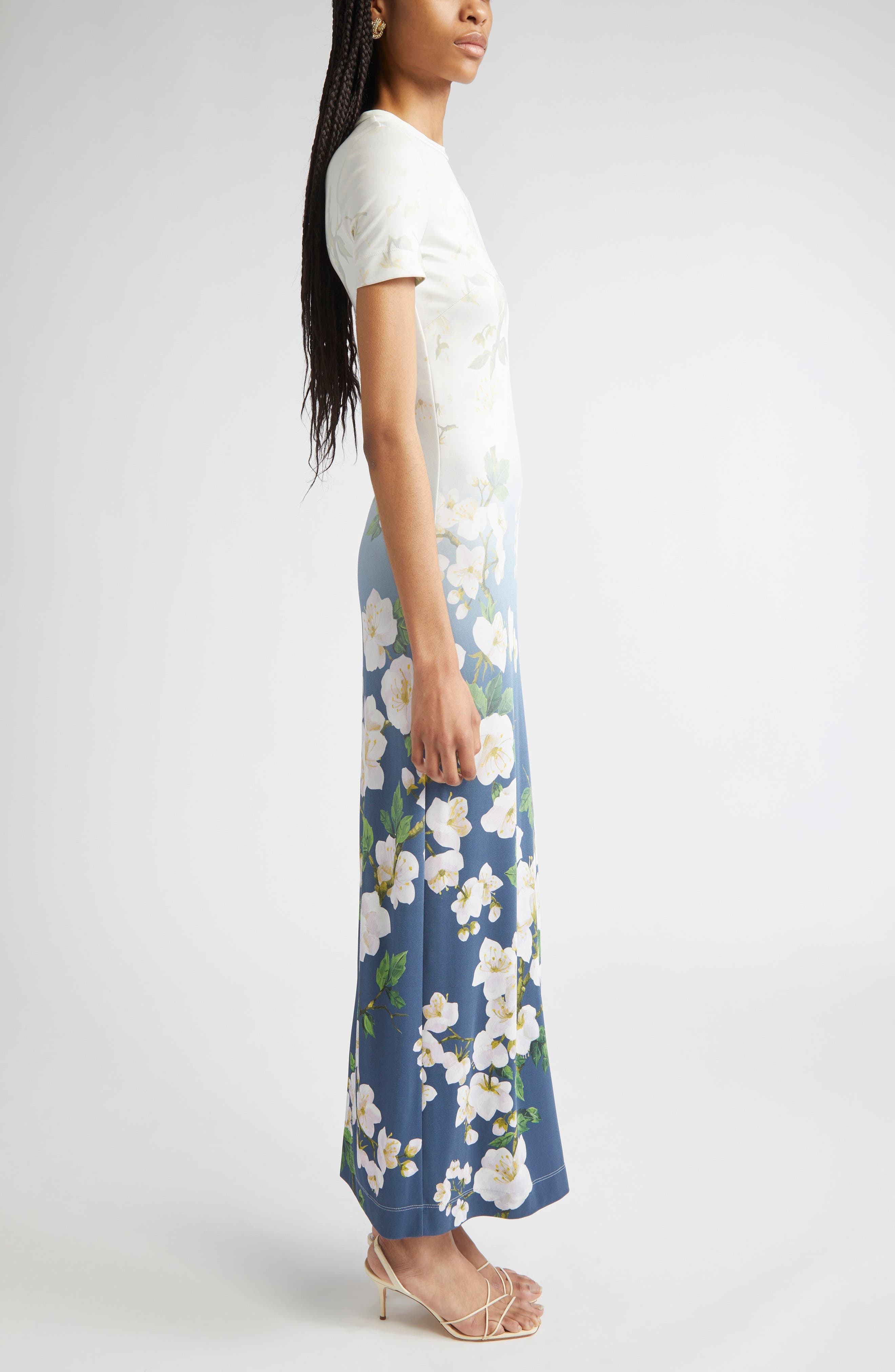 Oscar de la Renta Cherry Blossom Ombré Maxi Dress in White Navy Ombre at Nordstrom - 3