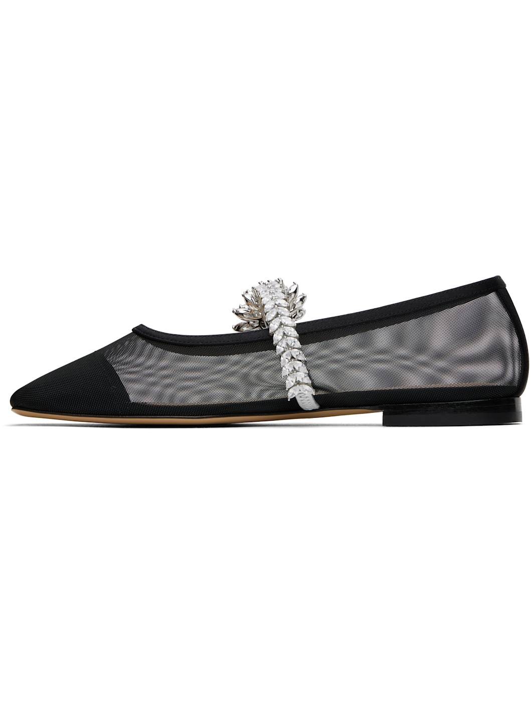 Black Lotus Flower Mesh Ballerina Flats - 3