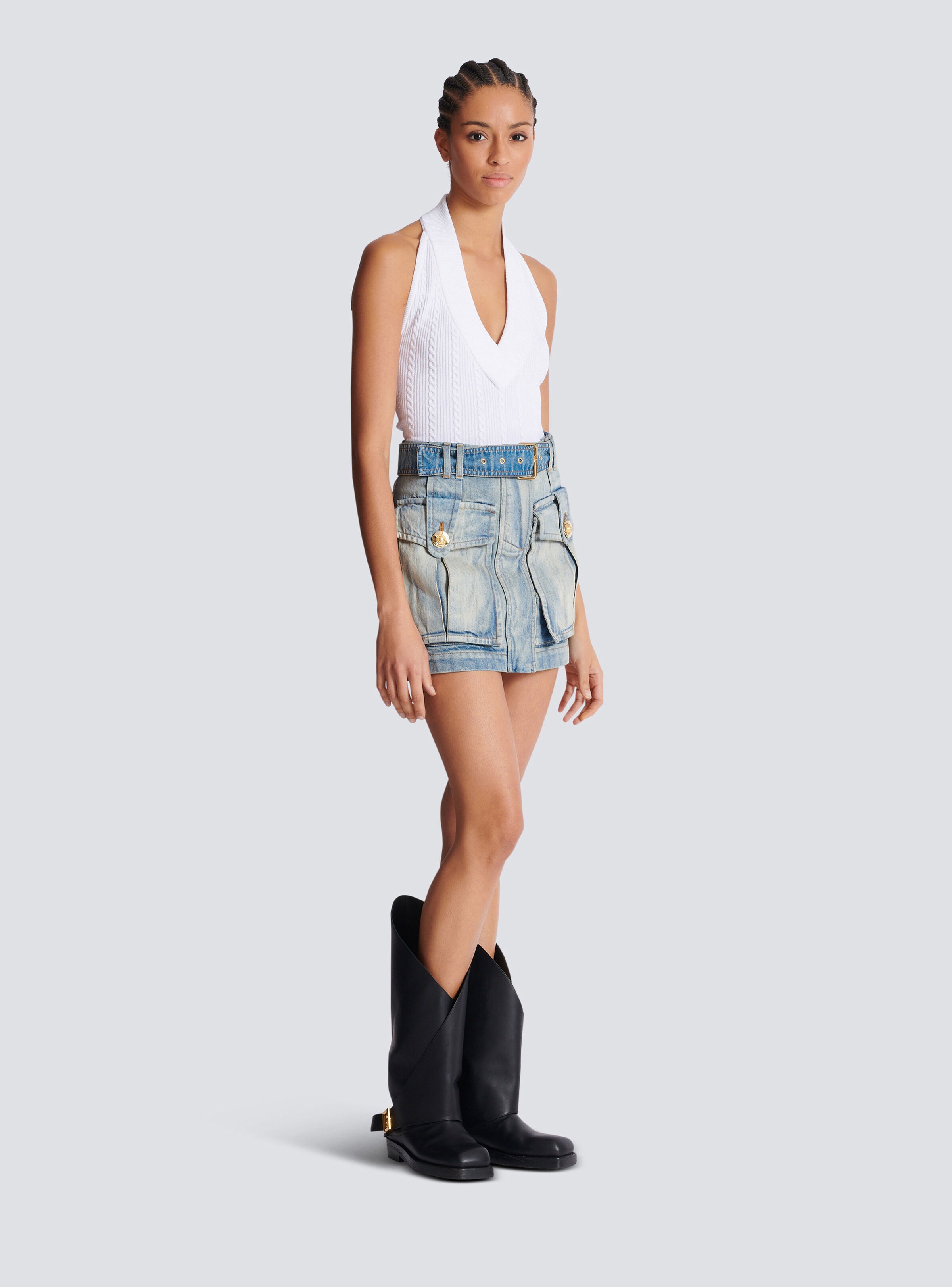 Denim skirt with pockets - 3