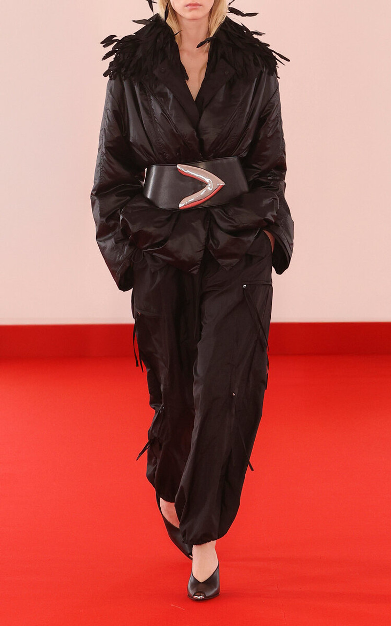 BRANDON MAXWELL The Larkin Feather-Trimmed Silk-Blend Jacket black outlook