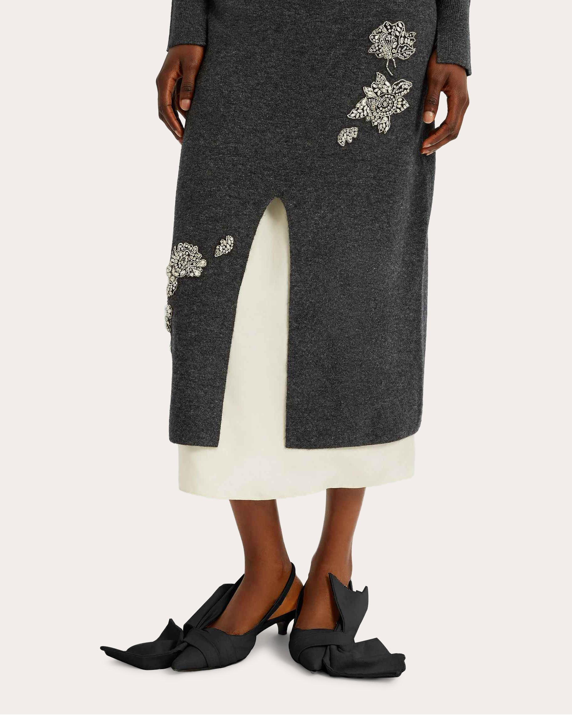 Crystal-Embellished Wool-Blend Midi Skirt - 4