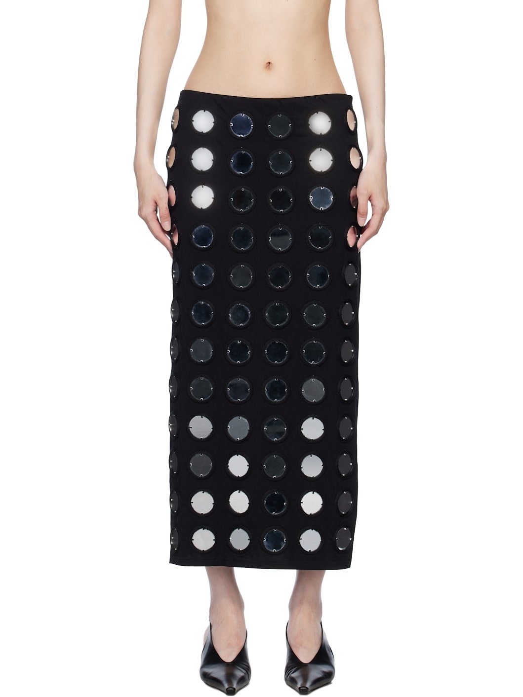 Black 'The Reconstituted Mirror Disc Embroidery' Midi Skirt - 1