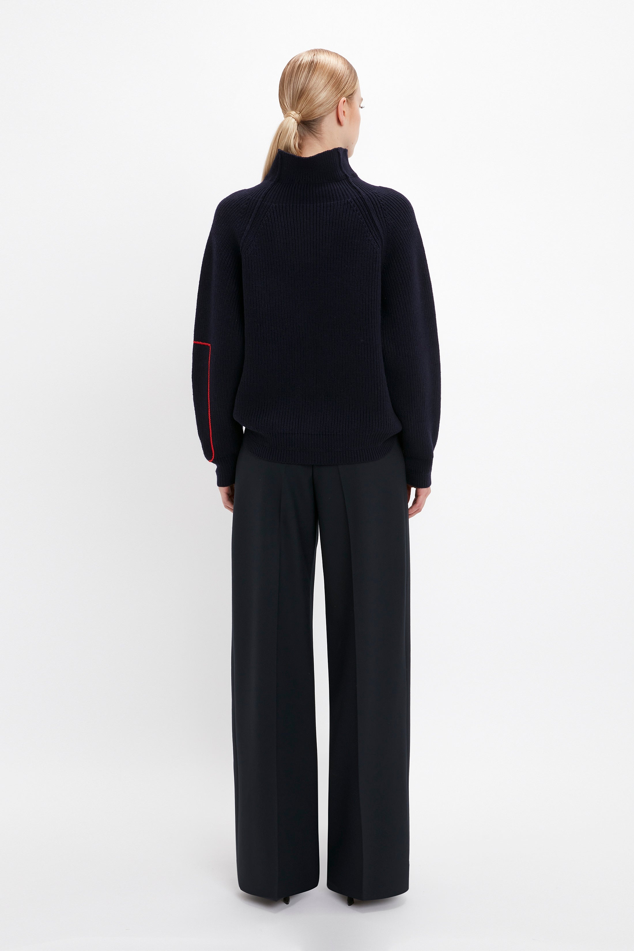 Oversized Polo Neck Jumper In Navy - 4