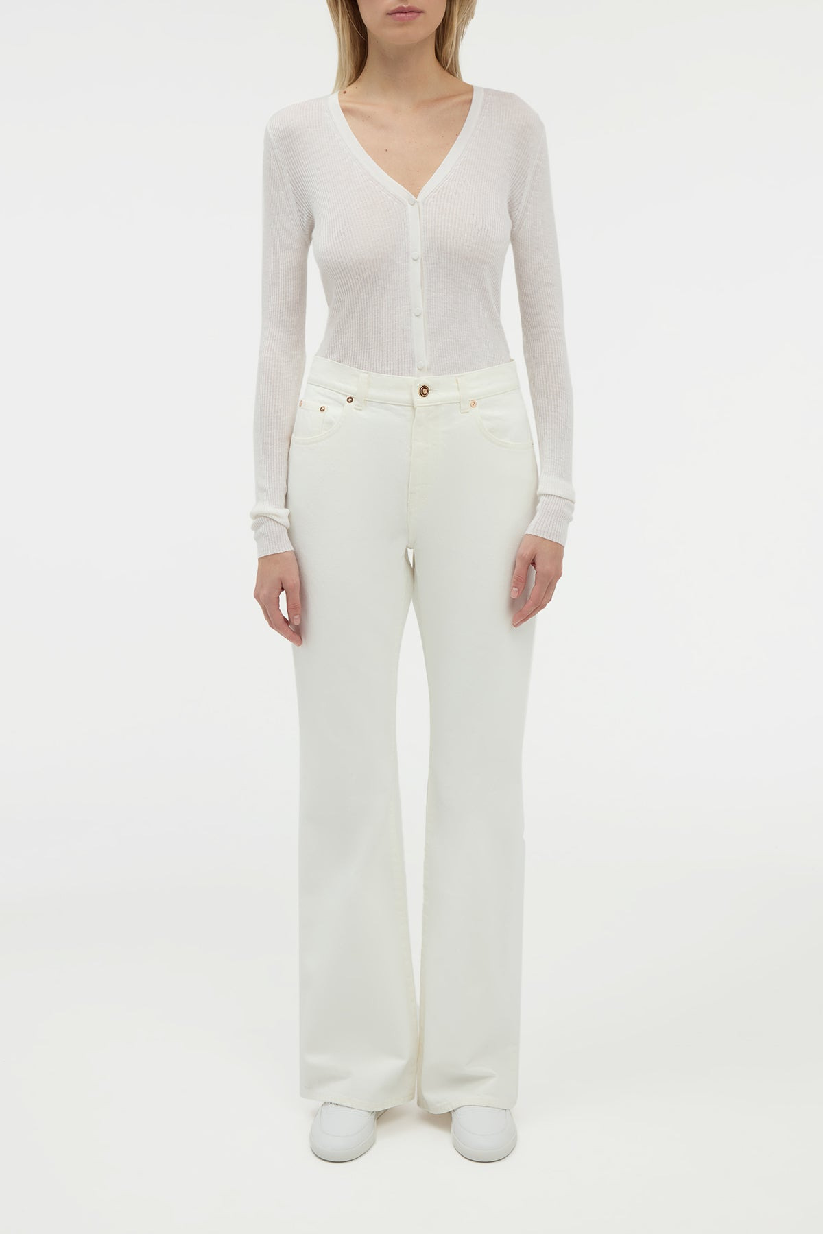 Aiste Knit Cardigan in Ivory Cashmere Silk with Hemp - 2