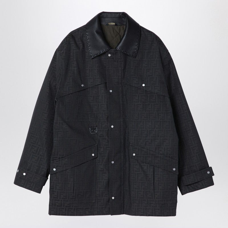 Fendi Jacquard Ff Waxed Brown Blouson Men - 1