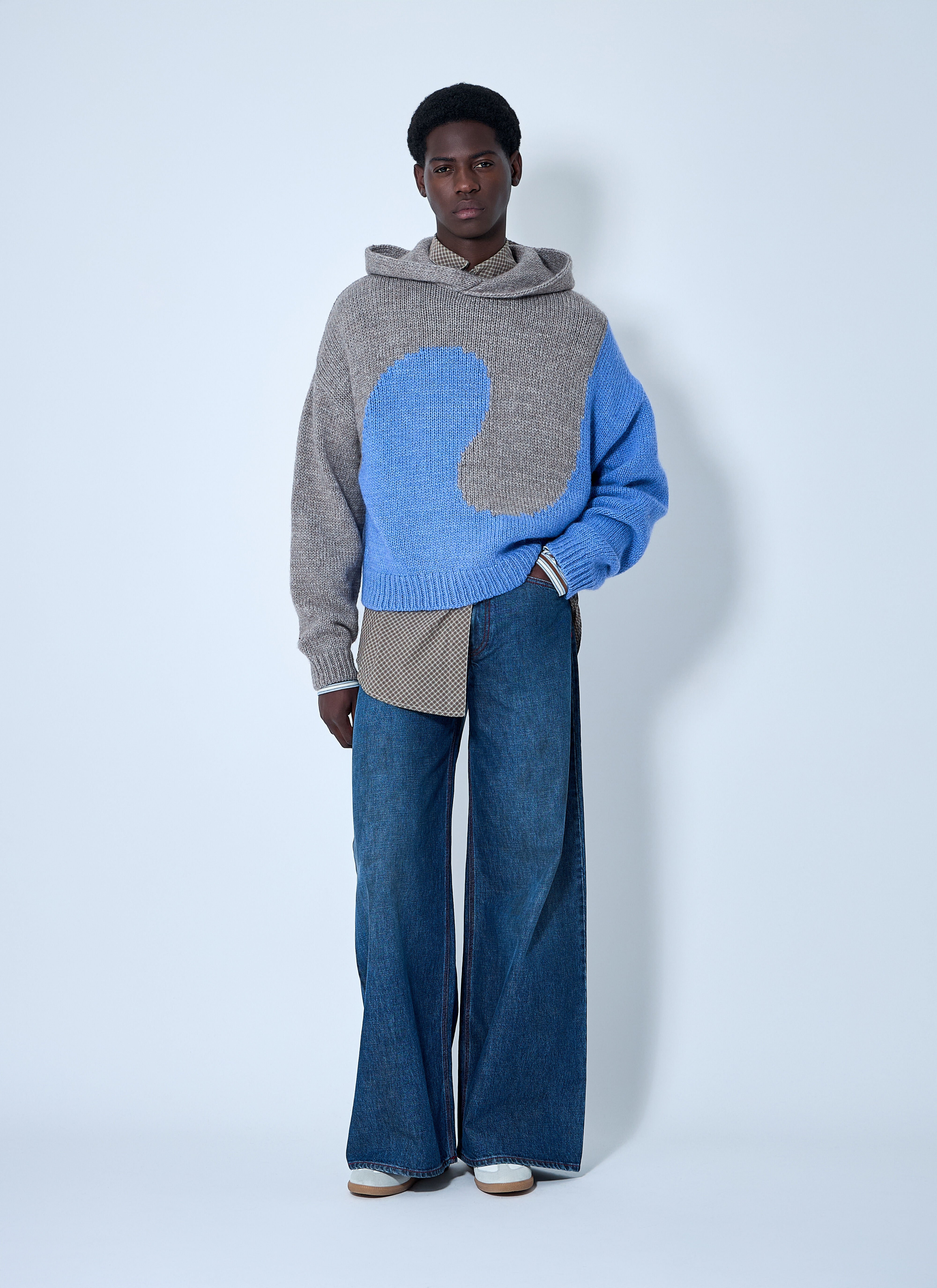 Bicolor Swirl Knit Hooded Sweater - 2