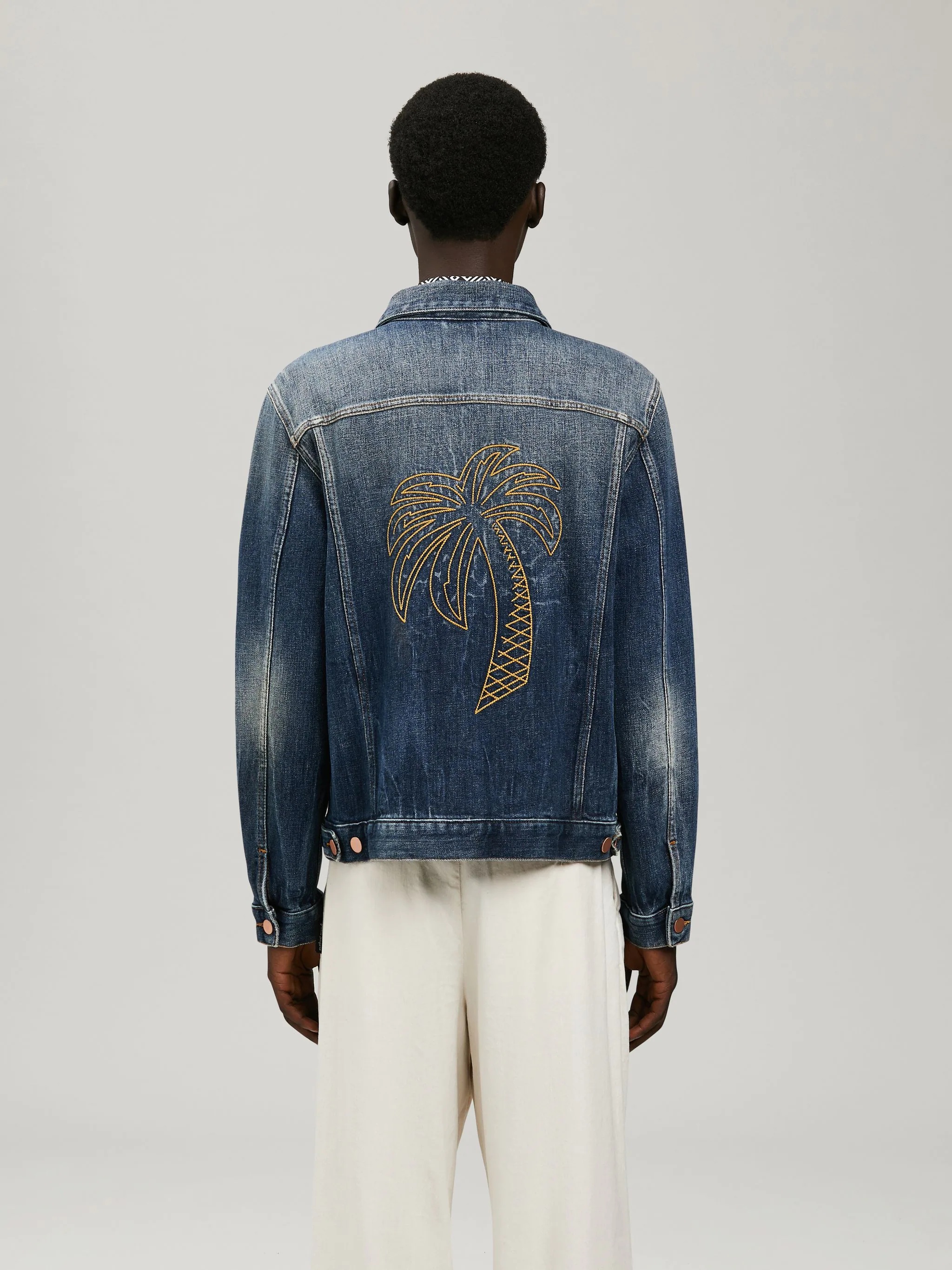 palm logo denim jacket - 5