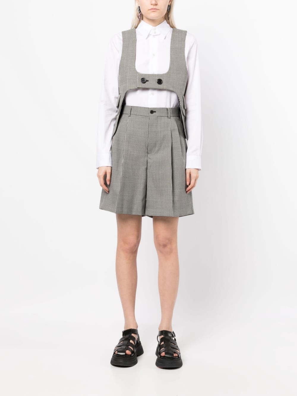 check-print pleated shorts - 3