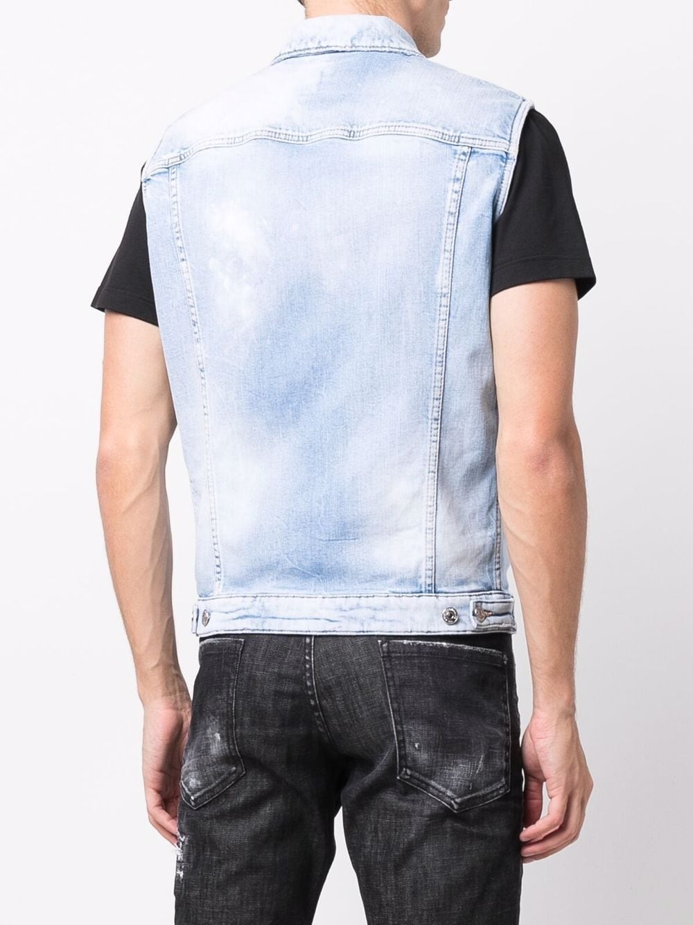 bleached-effect denim vest - 4