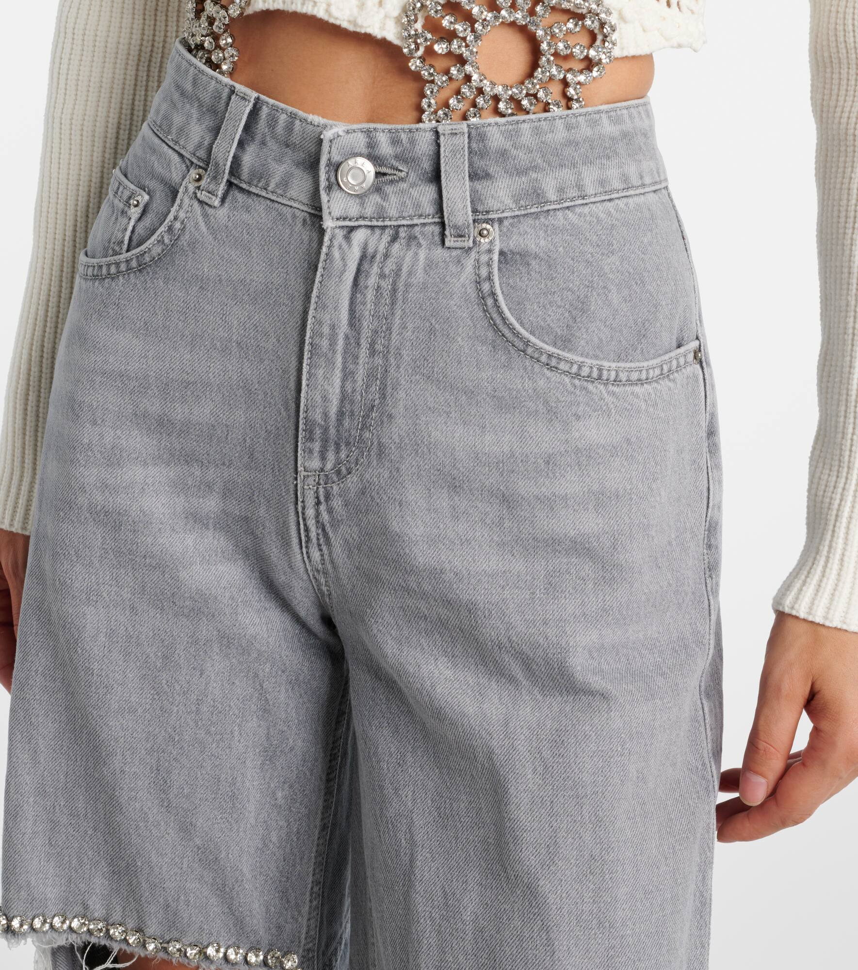 Distressed embellished wide-leg jeans - 4