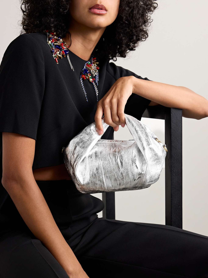 Dries Van Noten Gathered metallic crinkled-leather tote outlook