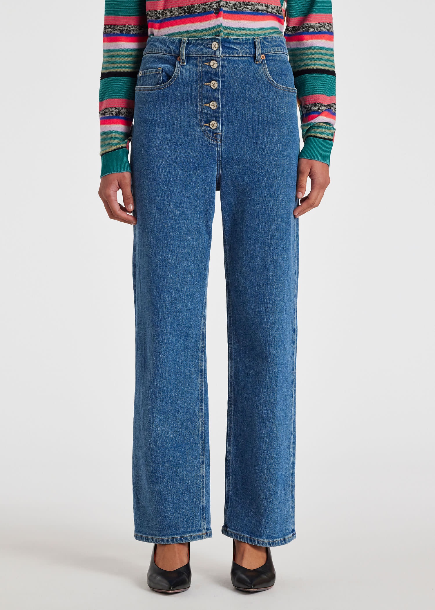 Mid-Wash Cropped Wide Leg Jeans - 3