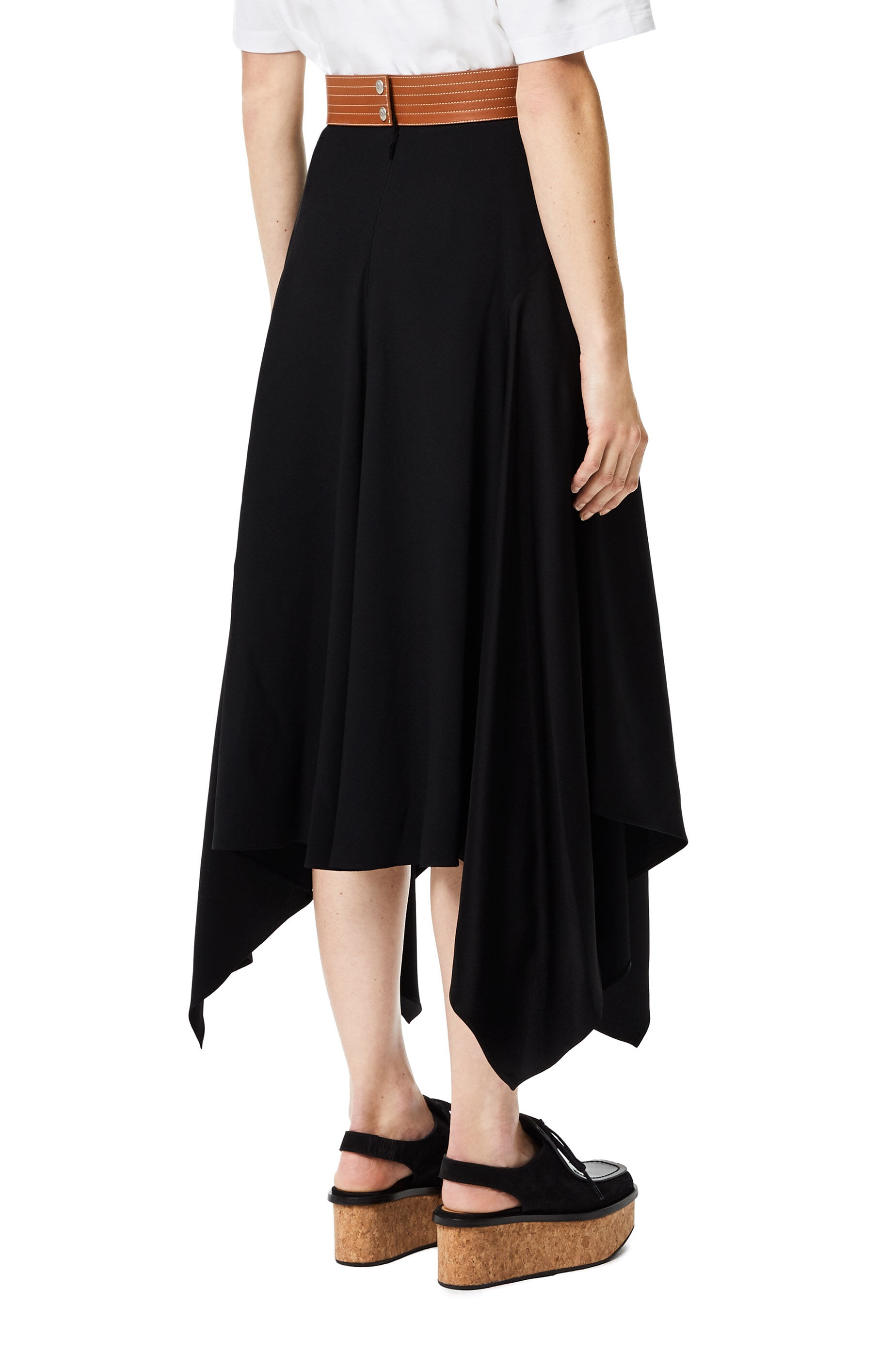 Leather waistband midi skirt in acetate and viscose - 4