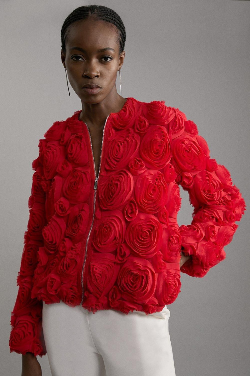 Crinkle Rosette Woven Bomber Jacket 1