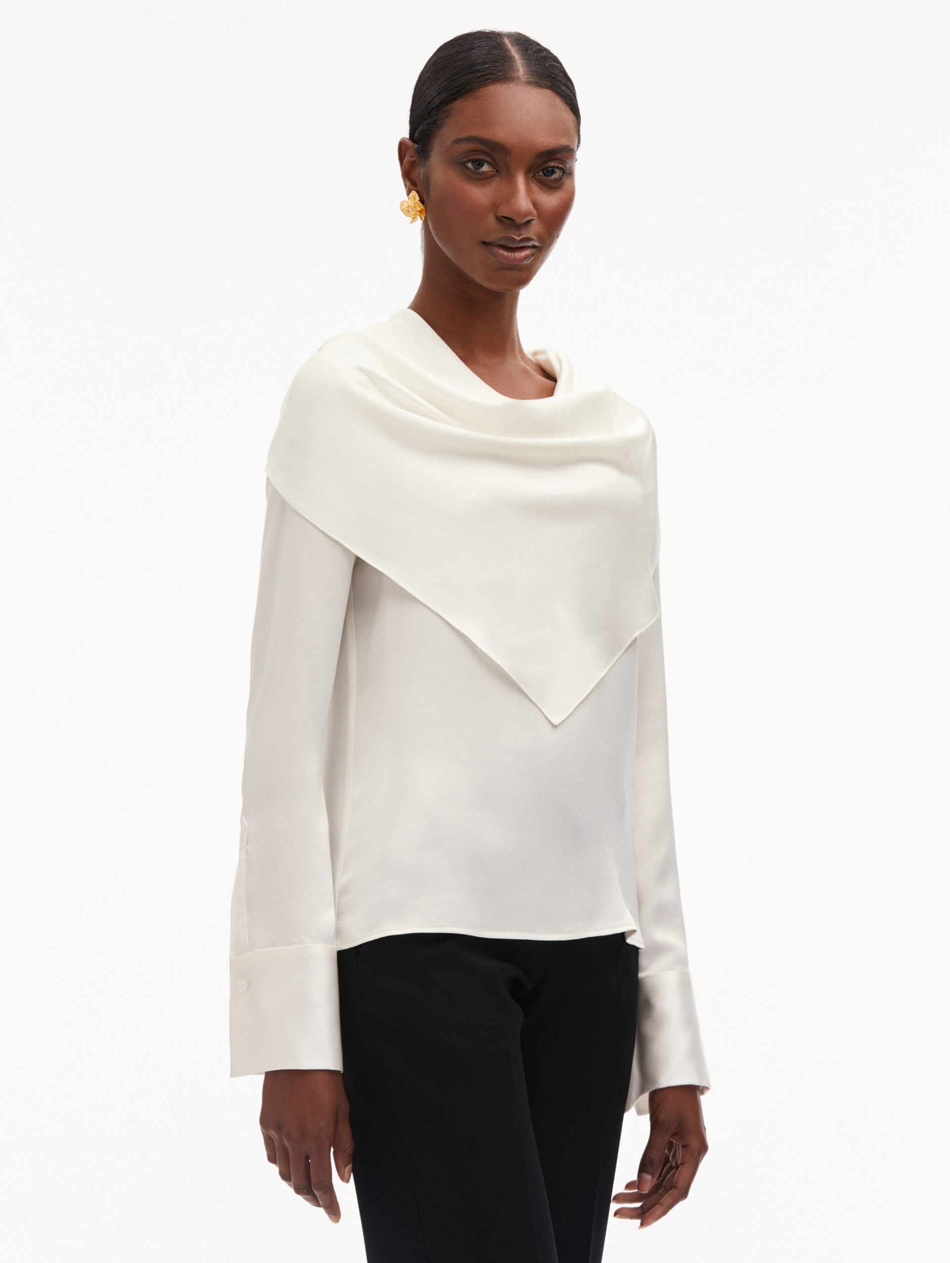 DRAPED-DETAIL SILK BLOUSE - 5