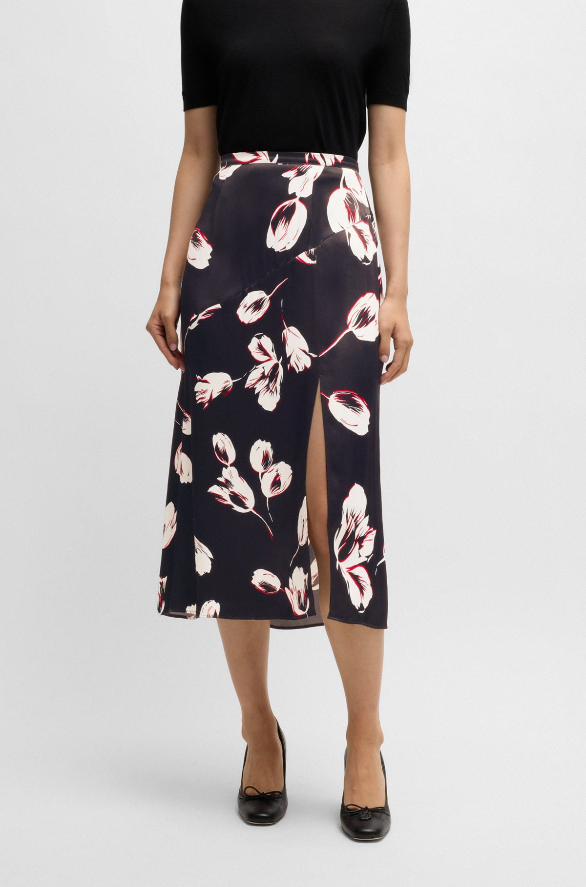 SATIN MAXI SKIRT WITH TULIP PRINT - 2