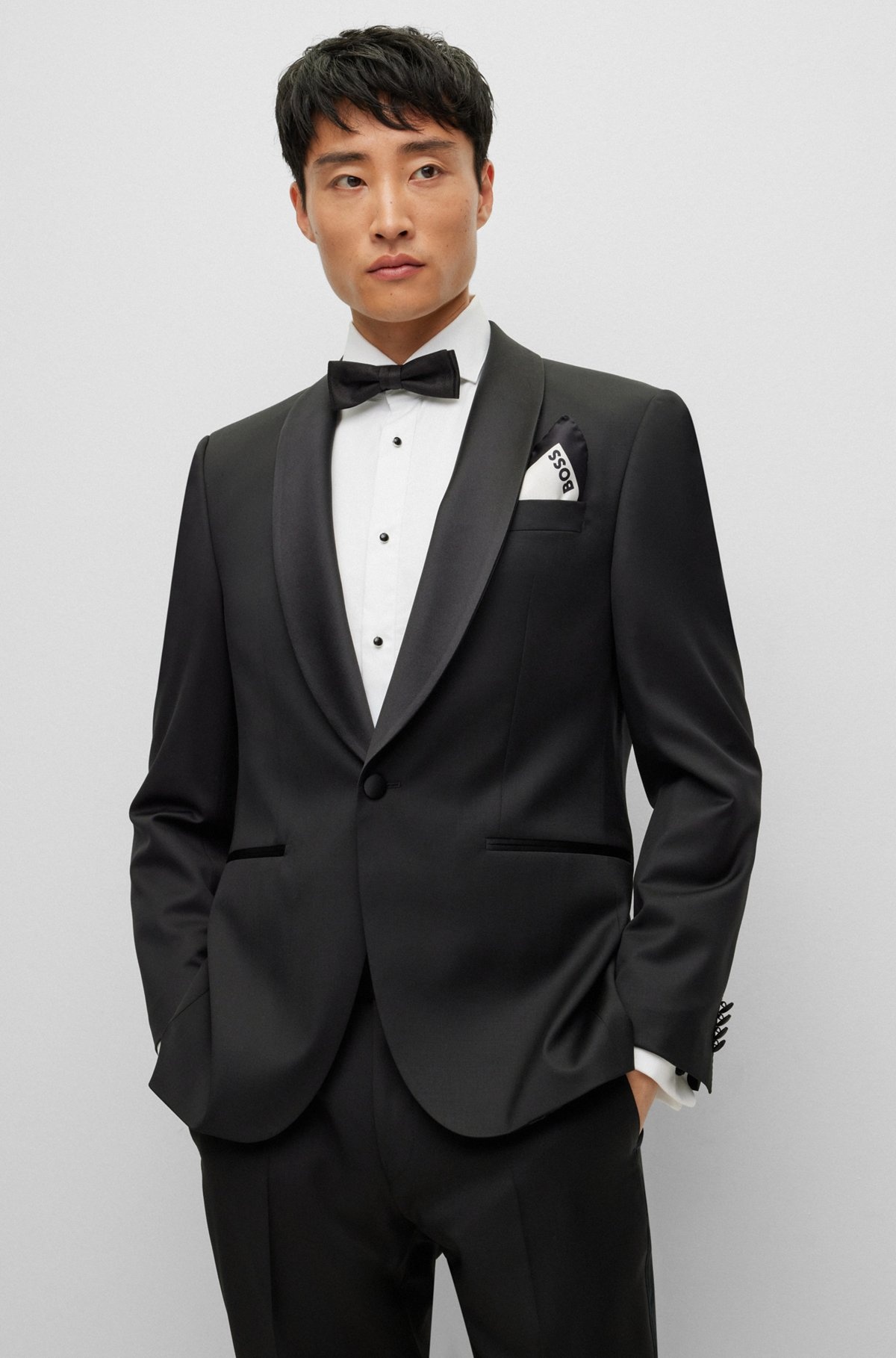 SILK POCKET SQUARE WITH BORDER AND LOGO - 2