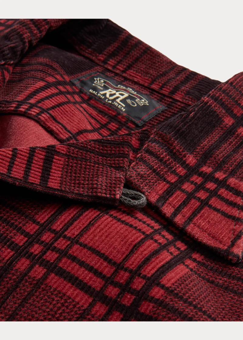 Plaid-Print Corduroy Camp Shirt 5