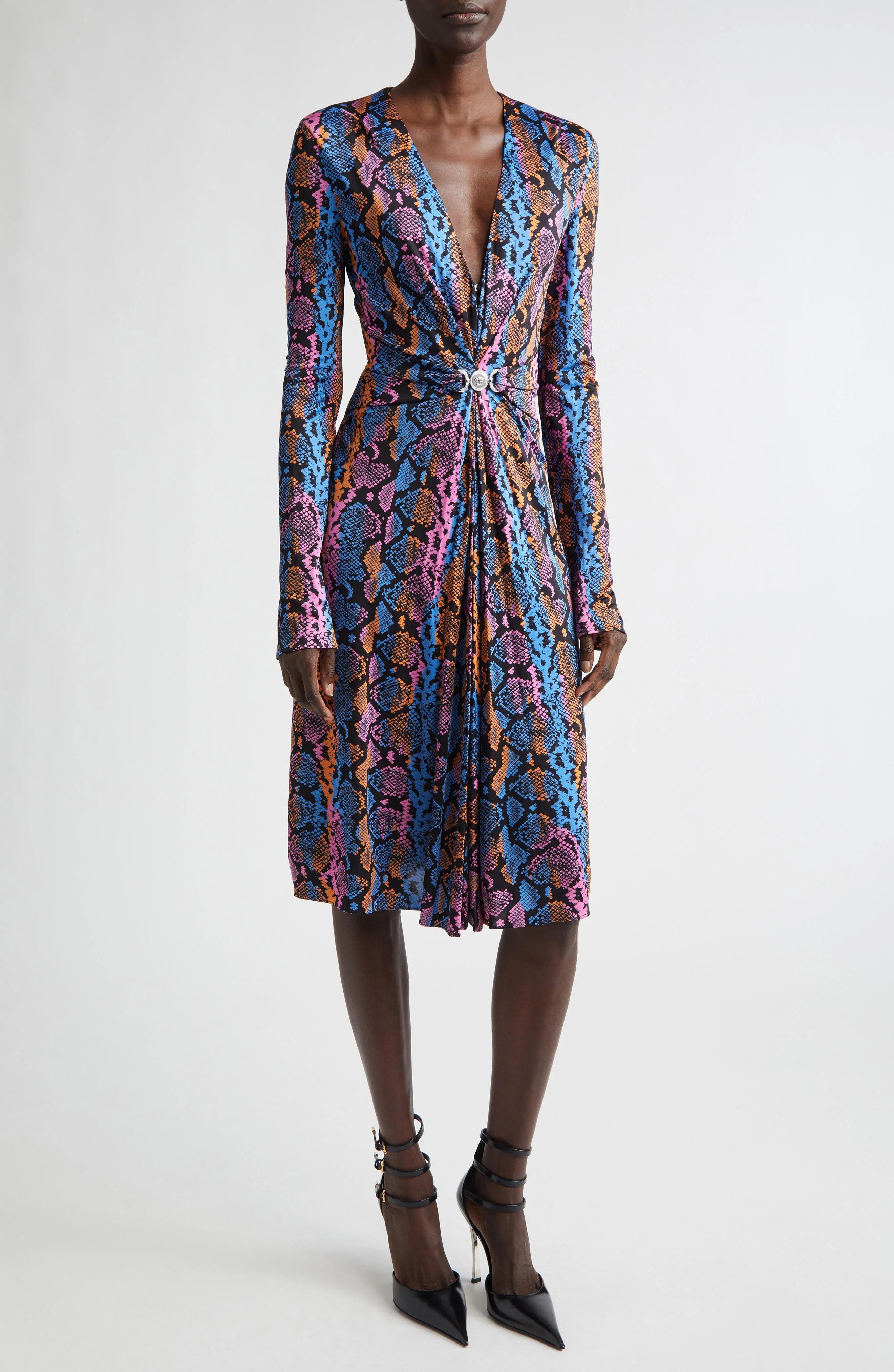 Versace Python Print Long Sleeve Liquid Jersey Dress in Sky Pink Sapphire Spice at Nordstrom - 1