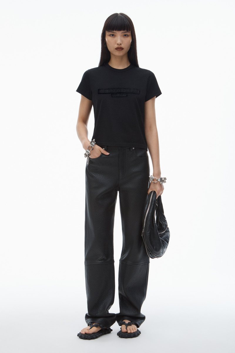 Alexander Wang Distressed Logo Shrunken Tee in Cotton Jersey outlook