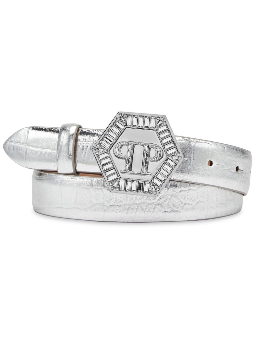 crocodile-embossed logo-embellished leather belt - 1