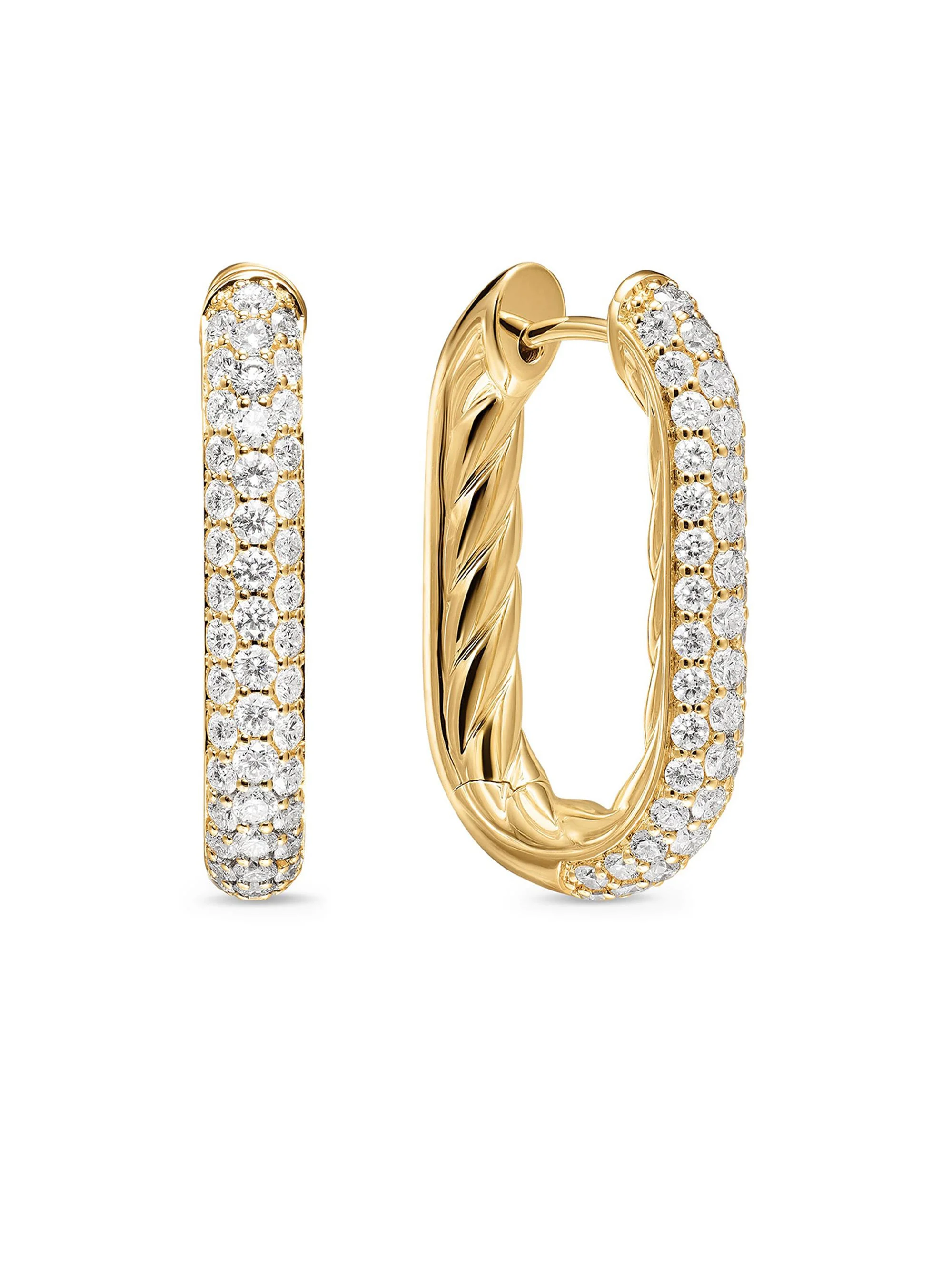 Women's Madison Smooth Hoop Earrings in 18K Yellow Gold with Diamonds, 24.3MM - Diamond - 1