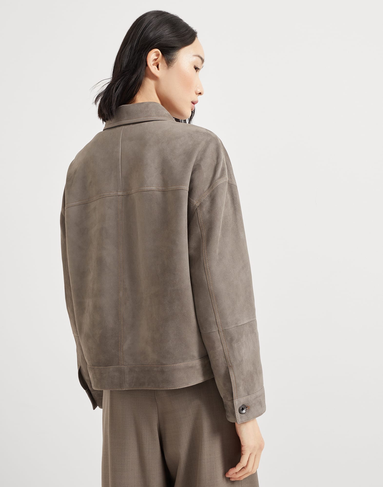 Couture suede outerwear jacket with monili - 2