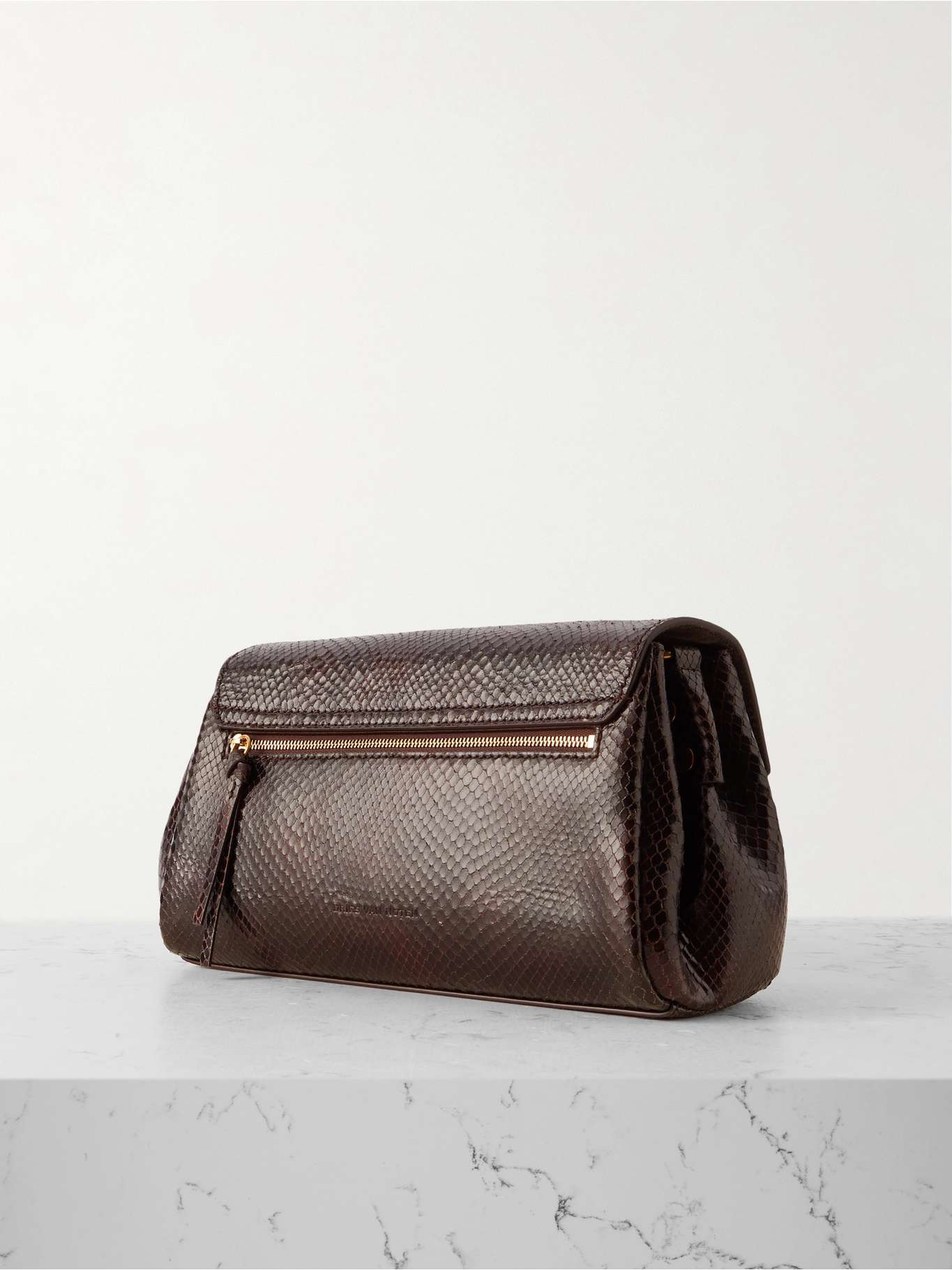 Snake-effect leather shoulder bag Dark brown - 3