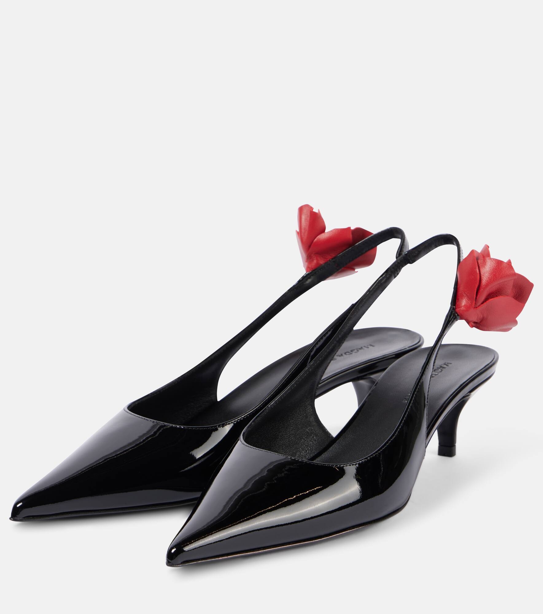 Floral-appliqué leather slingback pumps - 4
