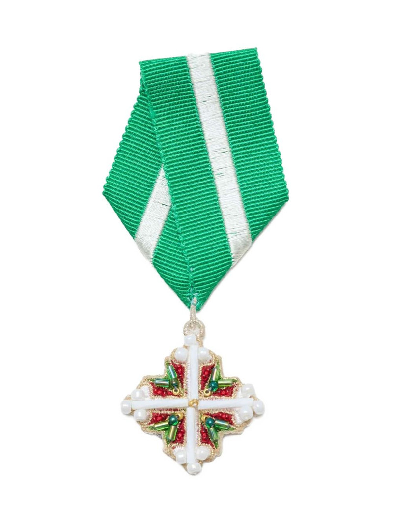 UNDERCOVER bead-embellished ribbon brooch outlook