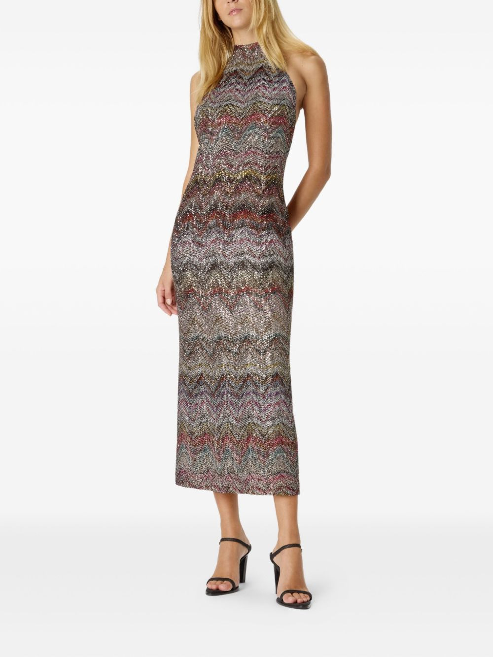 sequin-embellishment halter-neck midi dress - 2