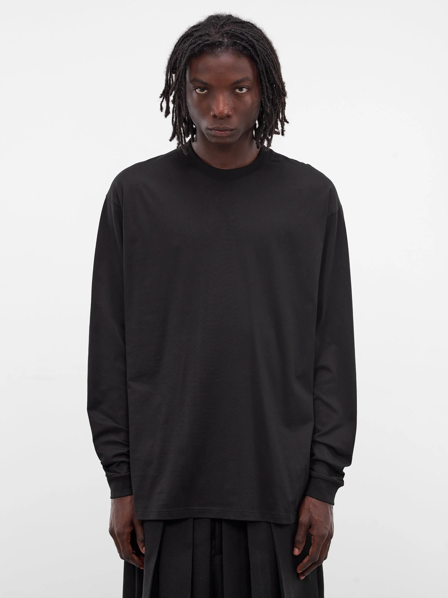 Black Cotton Long Sleeve Tee - 1