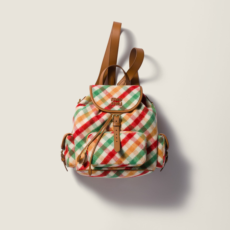 Plaid and leather backpack 1