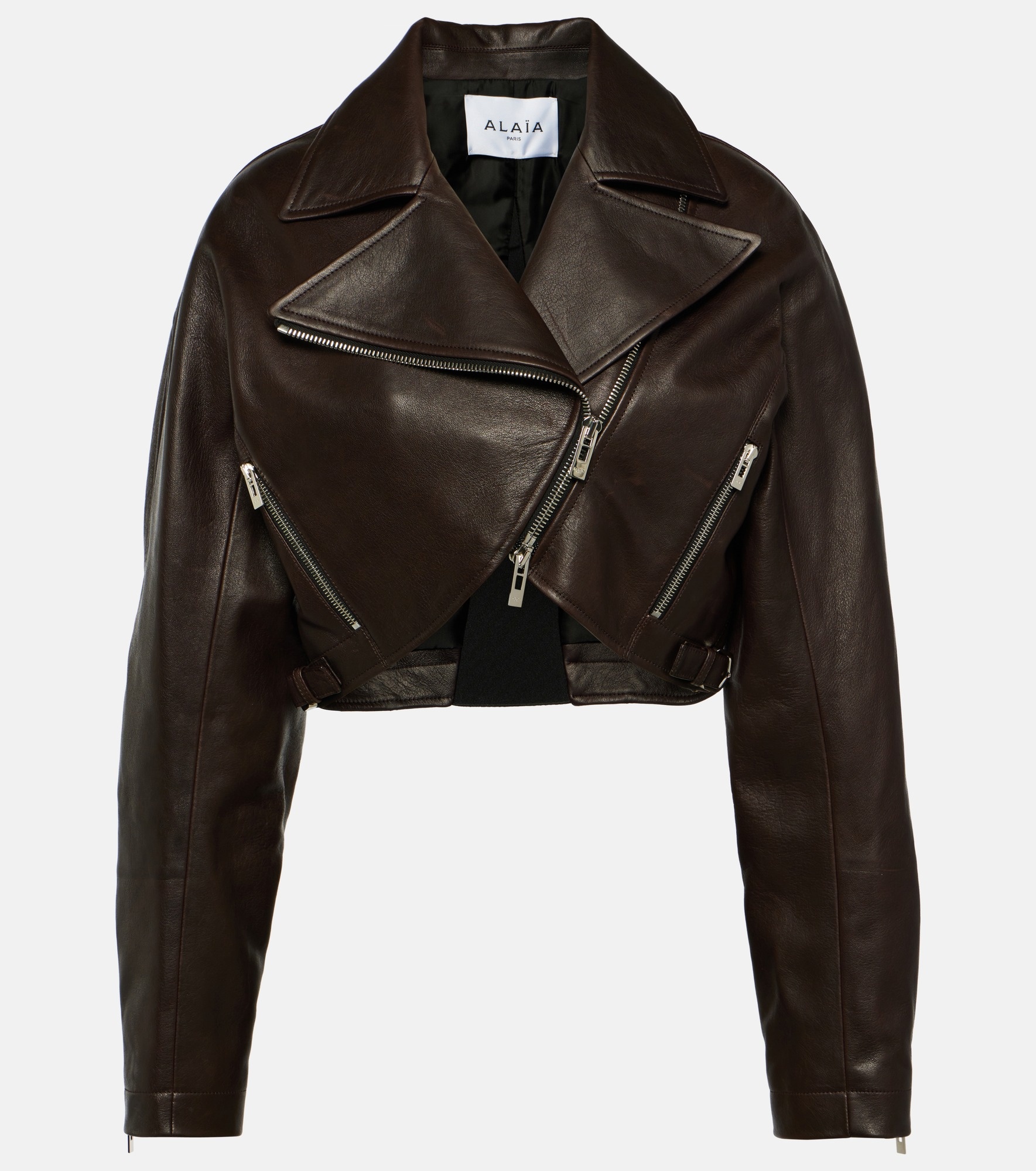 Cropped leather biker jacket - 1