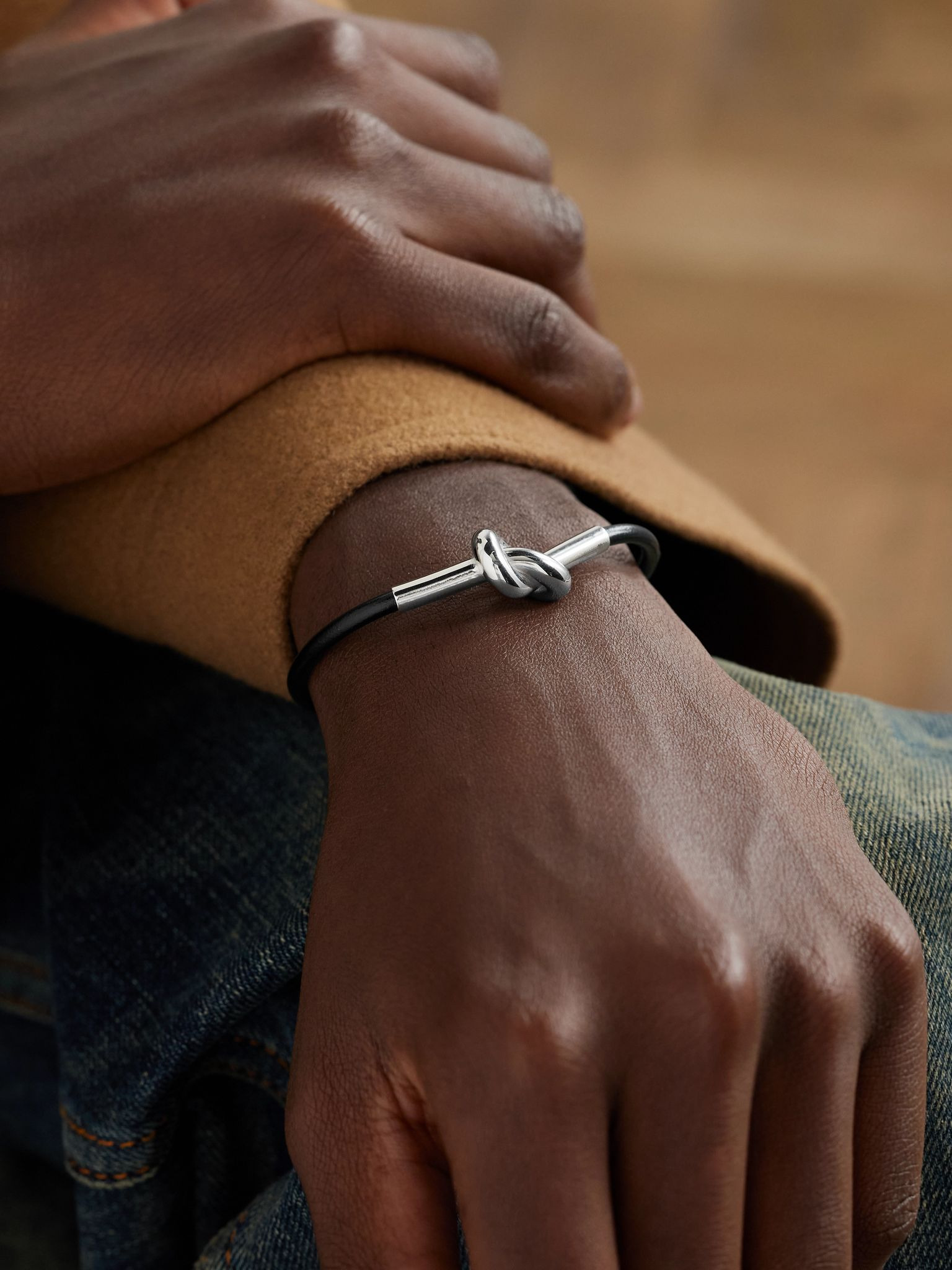 Knot Silver-Tone and Leather Bracelet Black - 2