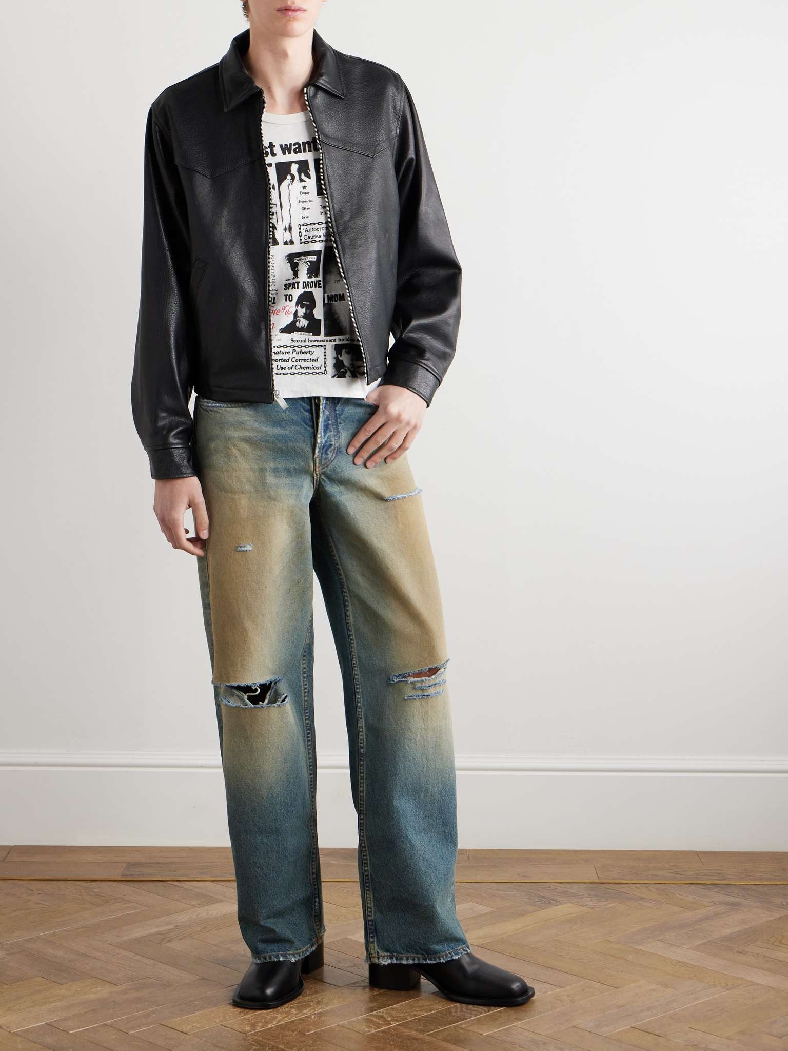 Enfants Riches Déprimés Cropped Textured-Leather Jacket