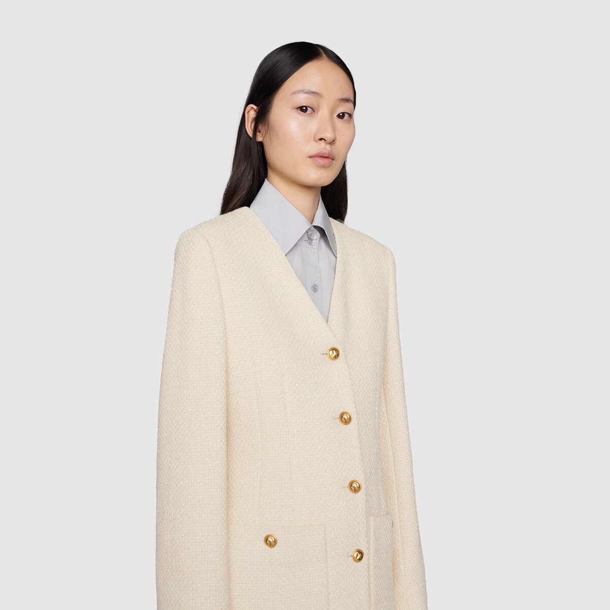 Tweed v-neck jacket - 5
