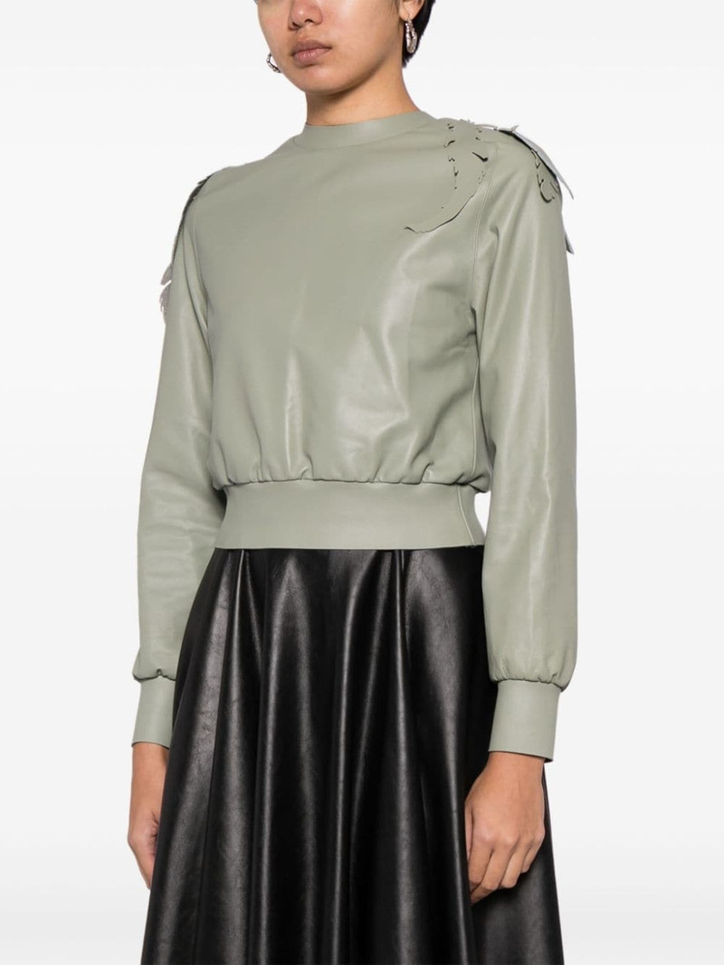 leaf-embroidered leather sweatshirt 4