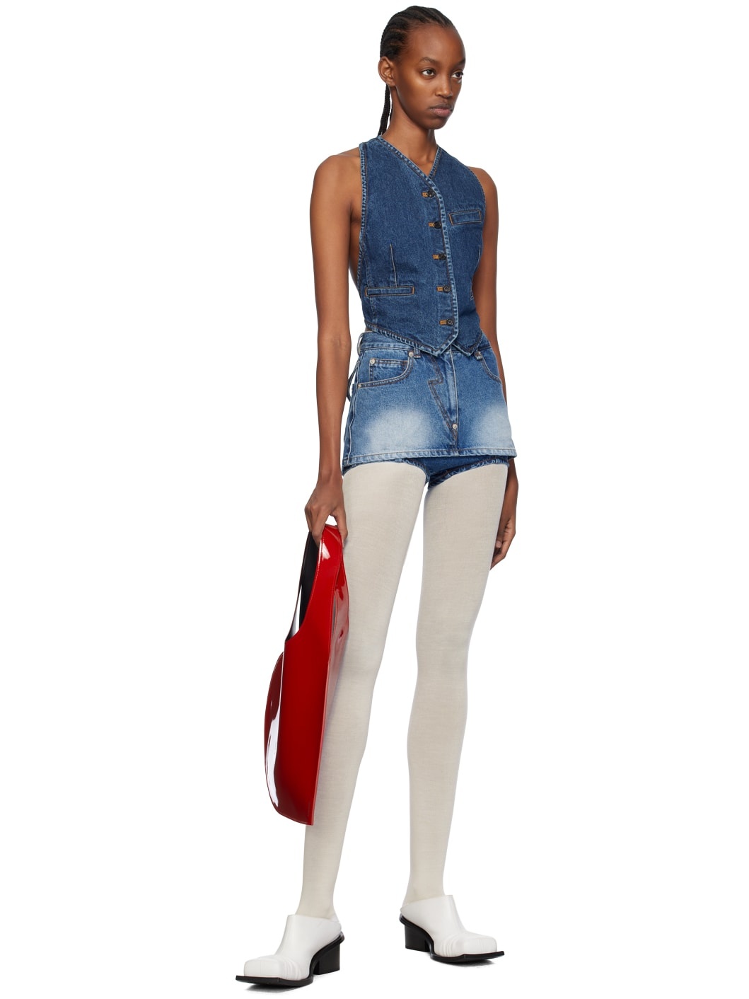 Indigo Halter Neck Denim Waistcoat - 4