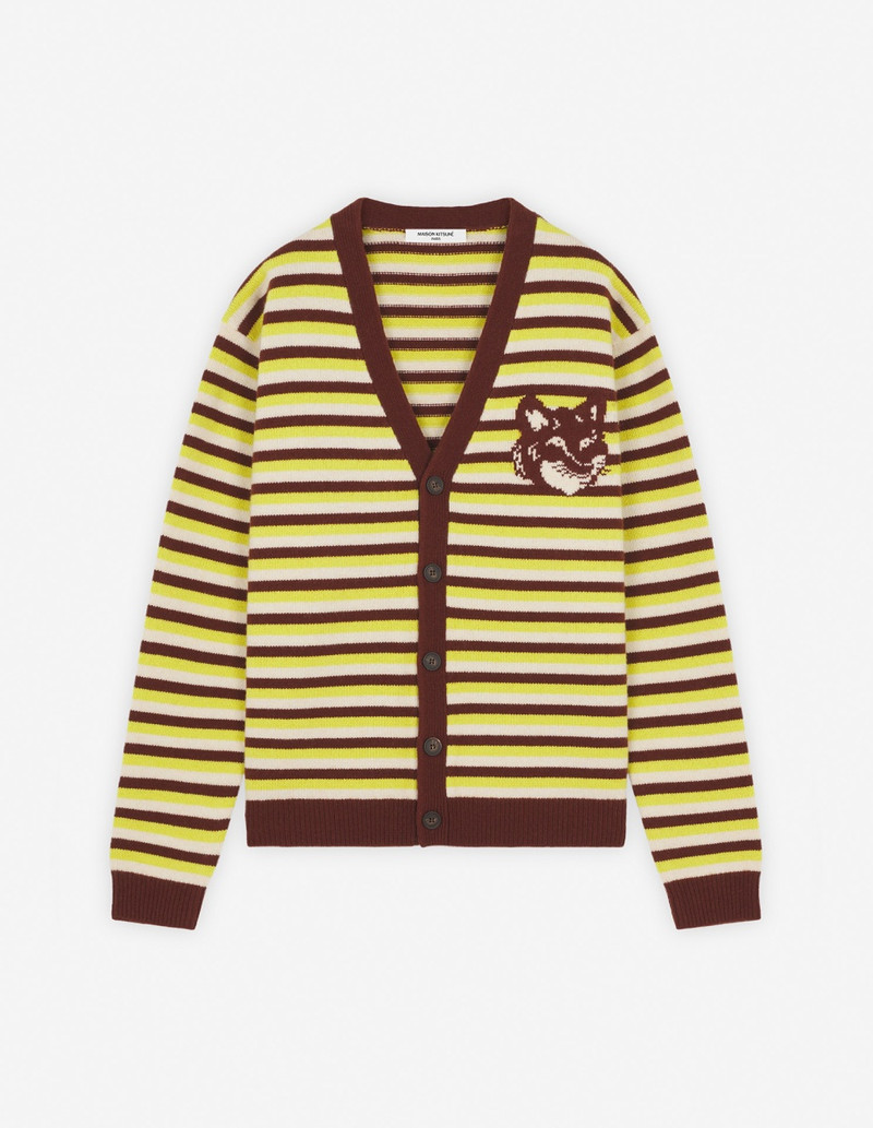 FOX HEAD INTARSIA STRIPED COMFORT CARDIGAN 1