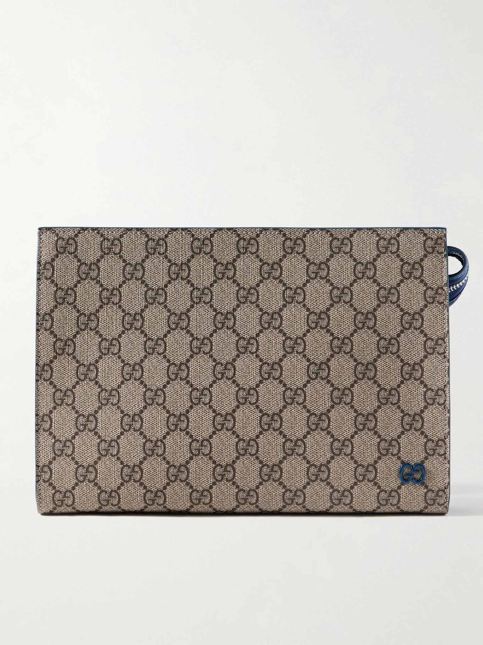 Leather-Trimmed Monogrammed Coated-Canvas Pouch Brown - 1