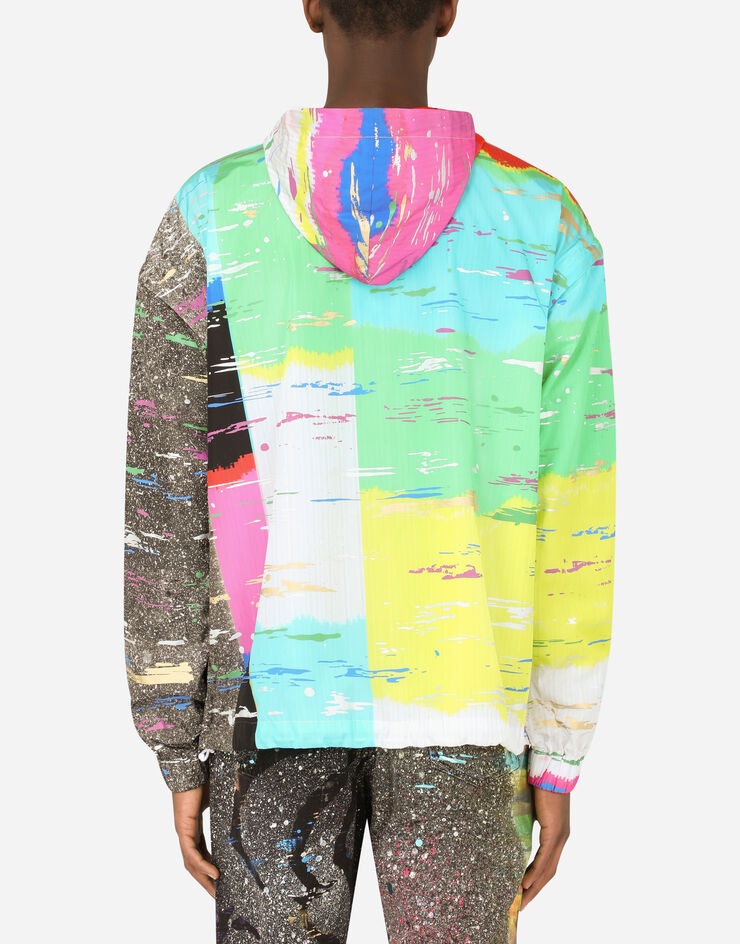 Nylon hoodie with multi-colored glitch print - 2