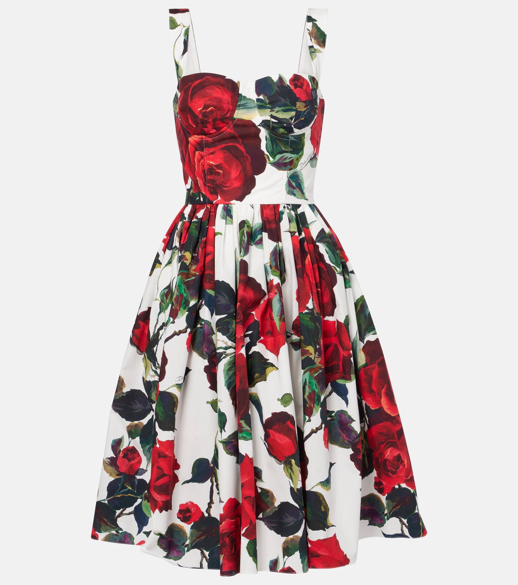 Floral cotton poplin midi dress - 1