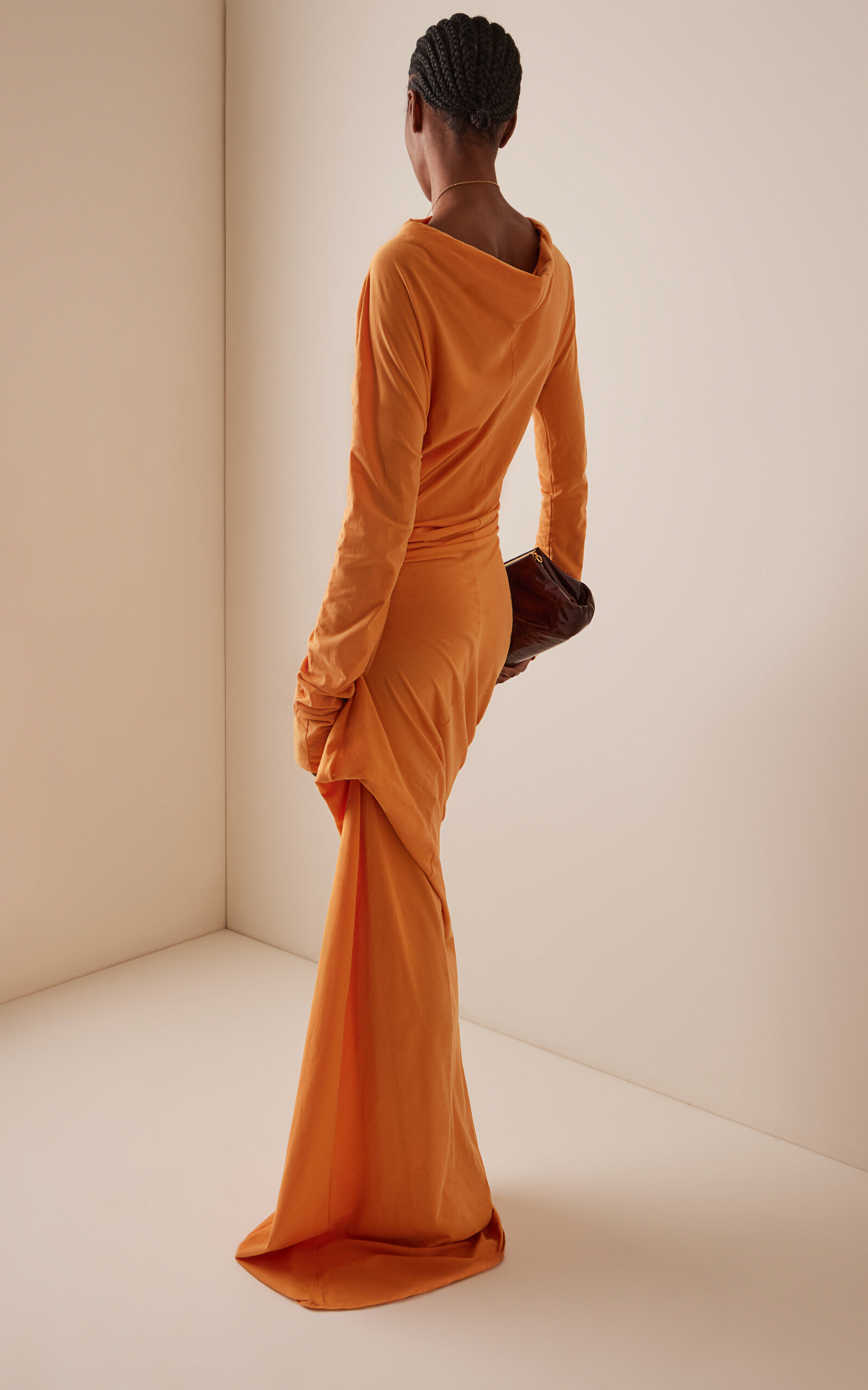 Ruched Waist Cotton-Blend Maxi Dress orange - 5